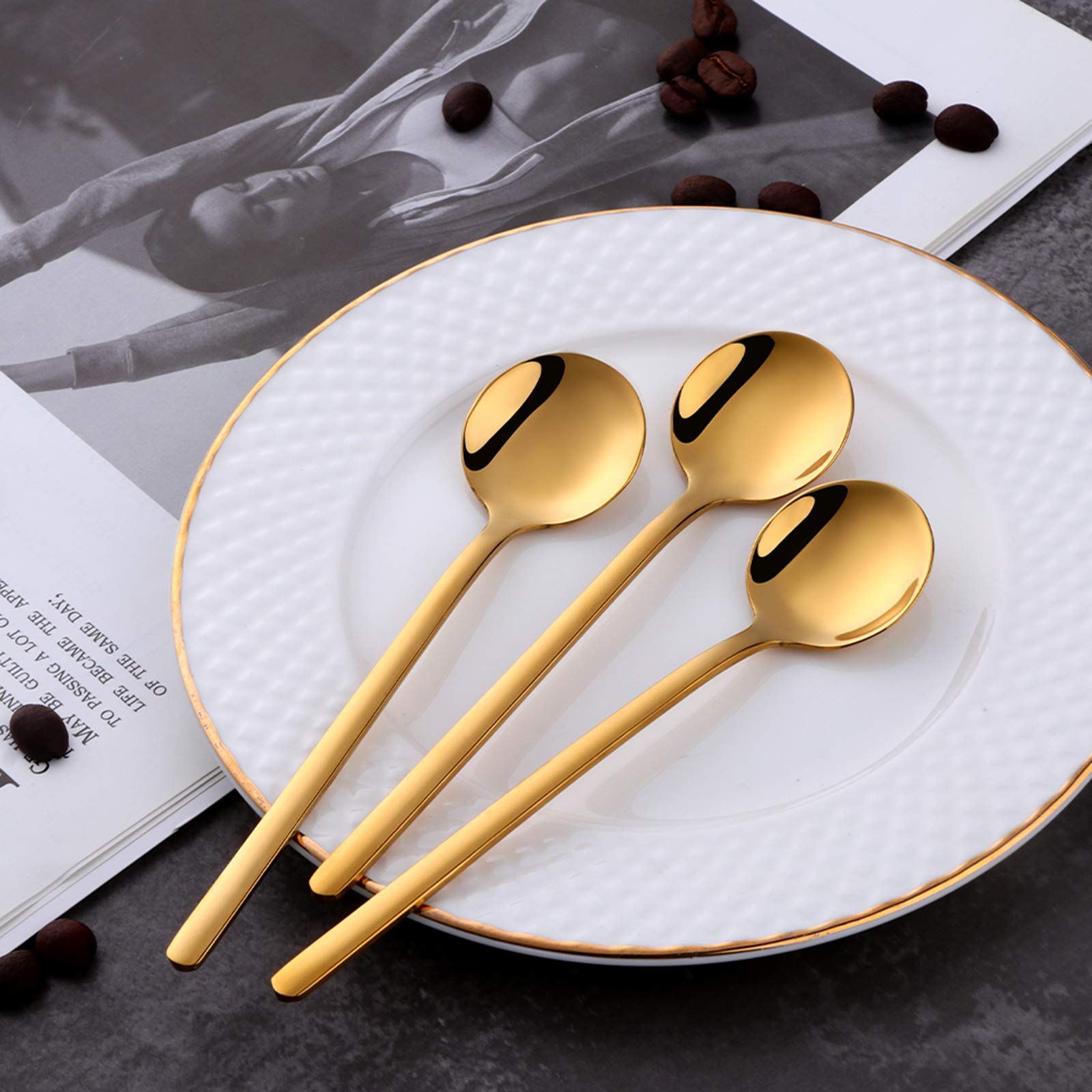Espresso Spoons Set Of 8, Poylim Cute Small Coffee Spoons, 18/10 Stainless Steel Gold Demitasse Spoons For Tea, Dessert, Appetiz